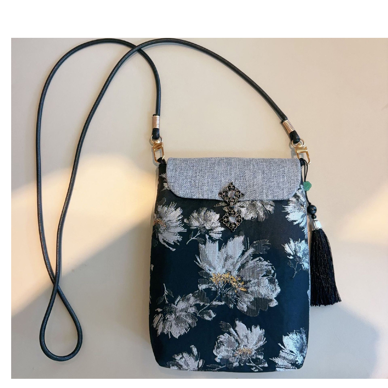 Women Bags Max - Kleine Handytaschen, chinesische nationale Seidenstickerei, vertikales